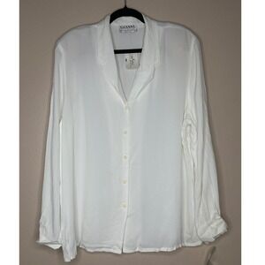Gianni Essentials White Rayon Blouse Long Sleeve Button Down Shirt‎ 14 Office